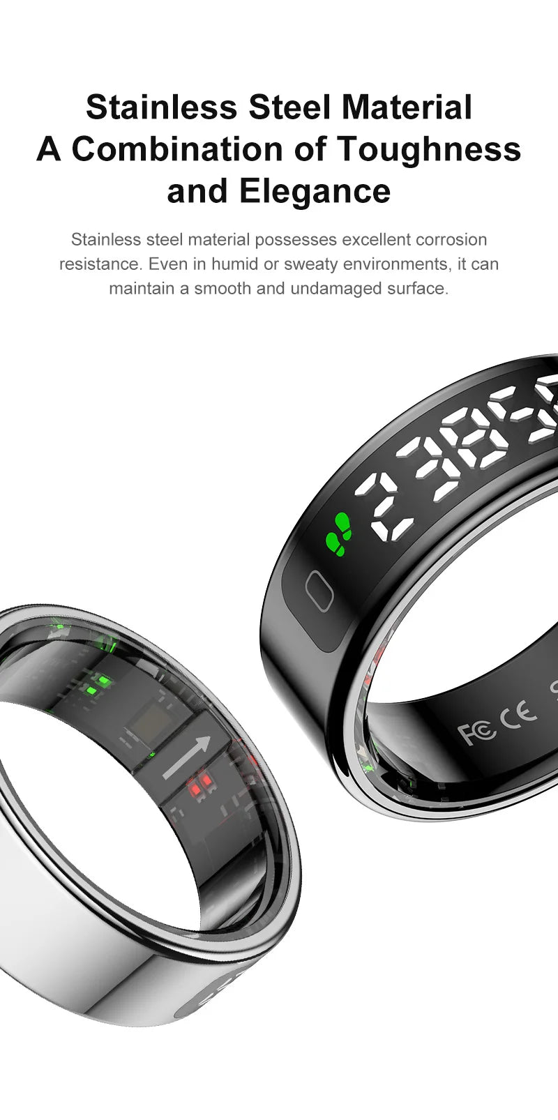 Smart Ring with Touch Control Tasbeeh Counter & Waterproof Health Tracker SpO2 Sleep Tracker