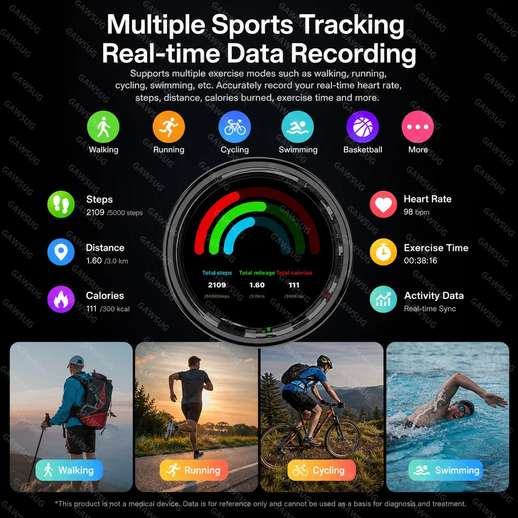 Smart Ring with Touch Control Tasbeeh Counter & Waterproof Health Tracker SpO2 Sleep Tracker