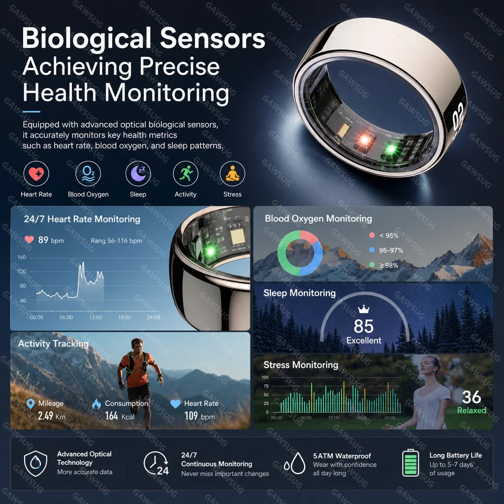 Smart Ring with Touch Control Tasbeeh Counter & Waterproof Health Tracker SpO2 Sleep Tracker