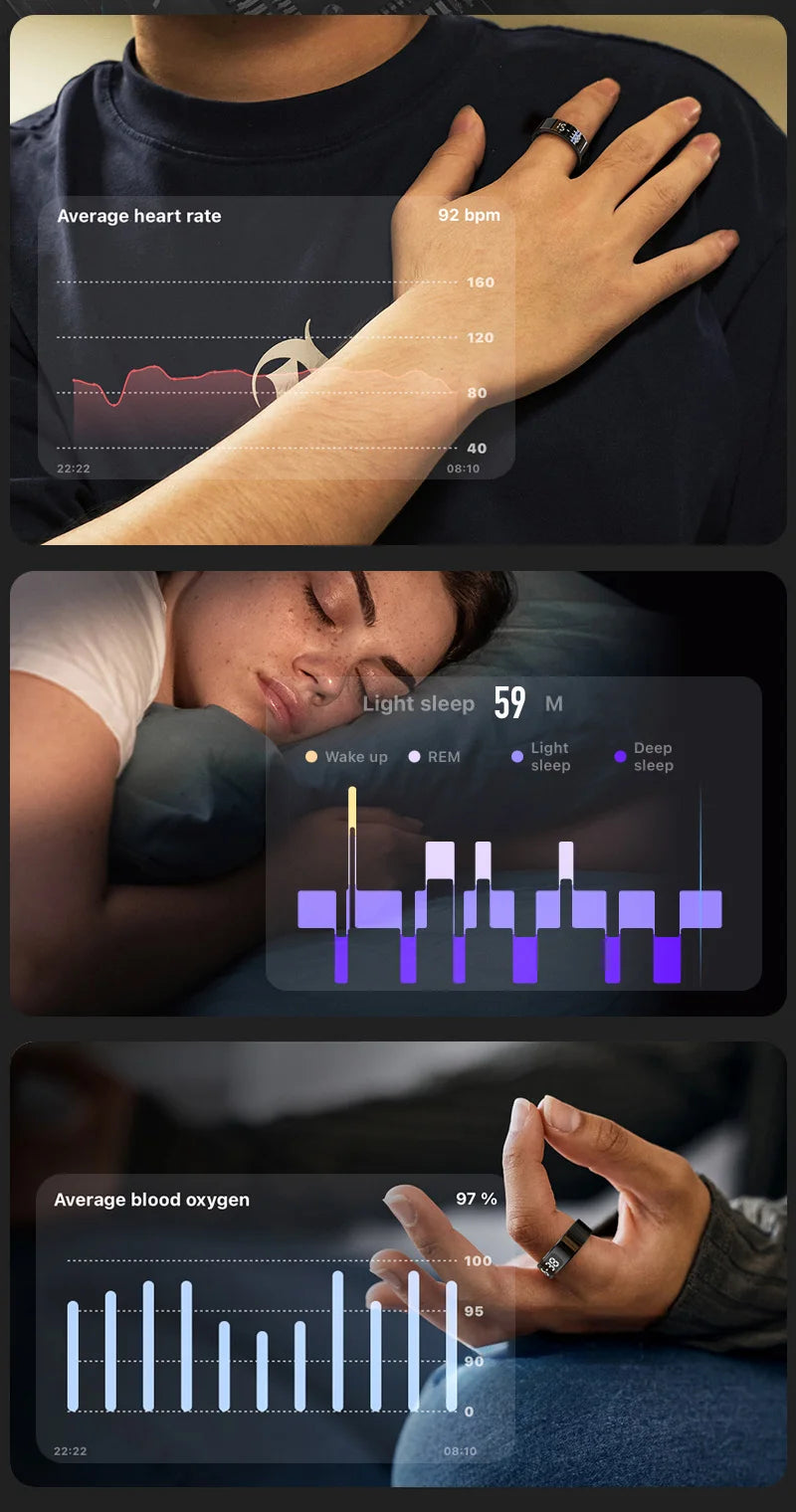 Smart Ring with Touch Control Tasbeeh Counter & Waterproof Health Tracker SpO2 Sleep Tracker