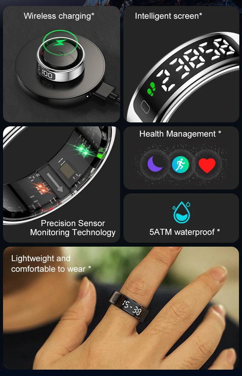 Smart Ring with Touch Control Tasbeeh Counter & Waterproof Health Tracker SpO2 Sleep Tracker